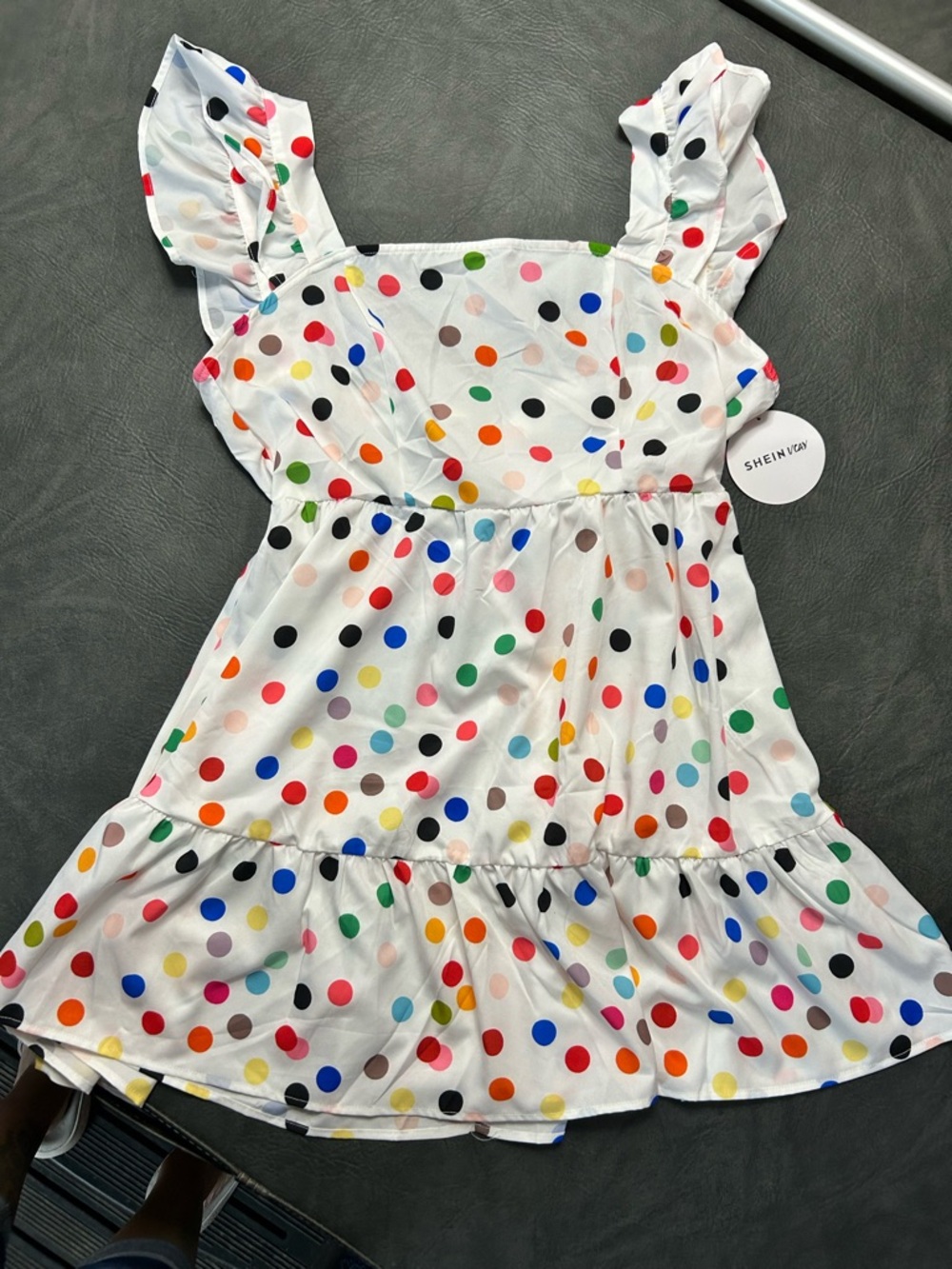 SHEIN White Multicolor Polka Dot Ruffle Sundress Large NEW
